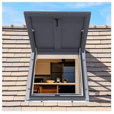 Imagem de Escotilha de acesso ao telhado de 61.0 cm x 61.0 cm, porta de segurança de telhado de aço galvanizado, tampa de exportação de bueiro/adega comercial grande, claraboias do sótão porta de acesso à saída