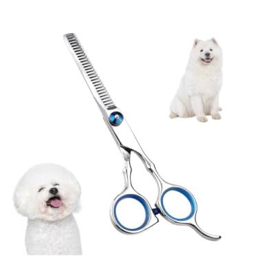 Imagem de Tesoura de desbaste profissional para cuidados com cães com orifício grande para o dedo para corte de pelos de gatos de estimação, descanso de dedo curvado duplo, canhoto, para animais de estimação e