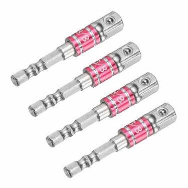 Imagem de HARFINGTON Conjunto de extensão de soquete de chave de impacto, 4 peças, chave quadrada de 1/10.2 cm, adaptador de haste hexagonal brilhante para chaves de fenda, prata - vermelho