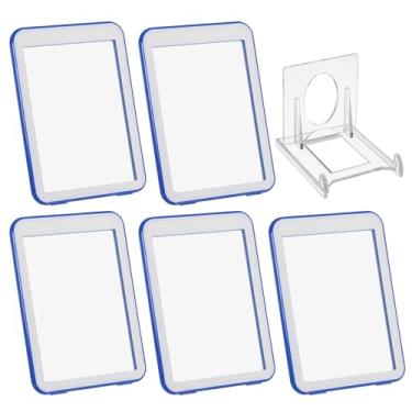 Imagem de PATIKIL Porta-crachá com janelas de dupla face, 5 peças de capa protetora para cartão de identificação, porta-chaves, estojo rígido vertical com suporte de exibição para licenças de crédito de