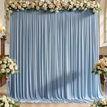 Imagem de Cortina de fundo azul empoeirado de 6 m x 3 m sem vincos para festas, 4 painéis, 1,5 x 3 m, pano de fundo de poliéster sedoso para fotos de casamento, aniversário, chá de bebê, fundo fotográfico