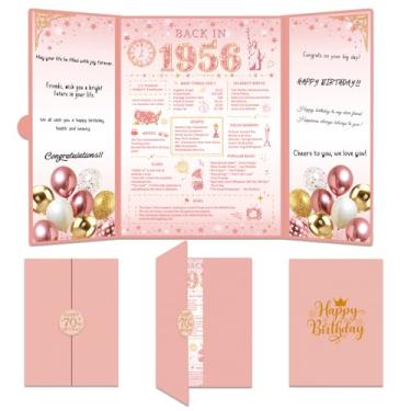 Imagem de TAKEALOOKO Decorações de aniversário de 70 anos de ouro rosa para mulheres - Cartões de feliz aniversário de 70 anos com envelope, livro de visitas de assinatura alternativa, presentes para