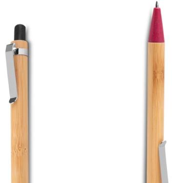 Imagem de Caneta Esferográfica Retrátil com Corpo de Bambu, Tinta Azul, Grip Antiderrapante, Kit com 10 Unidades, Estilo Executiva (Preto e Vermelho)