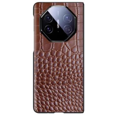Imagem de LTLMYDAM Capa ultrafina para Huawei Mate XT, capa traseira de couro genuíno de luxo com textura de crocodilo proteção contra quedas, marrom, XT