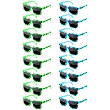 Imagem de SUNOVELTIES 16 Pack Pixeled Sunglasses Bulk Thug Life Party Glasses Green Blue 8 Bit Mosaic Gamer MLG Photo Props for Adults