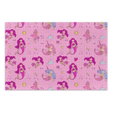 Imagem de Quebra-cabeça 1000 peças adultos desenho animado animal personalizado adultos arte quebra-cabeça rosa sereias unicórnios elefante branco, 75 x 40 centímetros