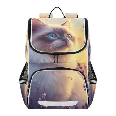 Imagem de Backpack for Girls Kids Student Travel Back to School Bags Cute Print Book Bag Elementary Ages 6-12 Boys Backpacks Animal Cute Ragdoll Cat Floral