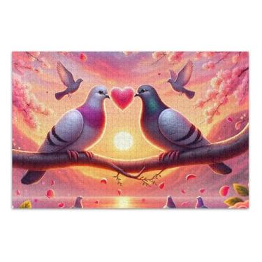 Imagem de Quebra-cabeças 500 peças para adultos presentes tecnológicos paisagem paisagem arte floral casal pombo dia dos namorados, 50 x 35 centímetros
