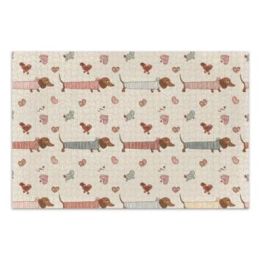 Imagem de Quebra-cabeça com listras de corações fofos Dachshunds 1000 peças para adultos flor pintura animal personalizado divertido brinquedo adulto jogo quebra-cabeça, 75 x 40 centímetros