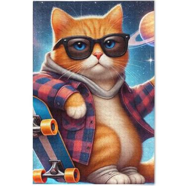 Imagem de Quebra-cabeça legal gato skate gatinho 500 peças adultos pintura belas artes quebra-cabeça cena outono amantes presentes elefantes brancos, 52 cm x 37,8 cm
