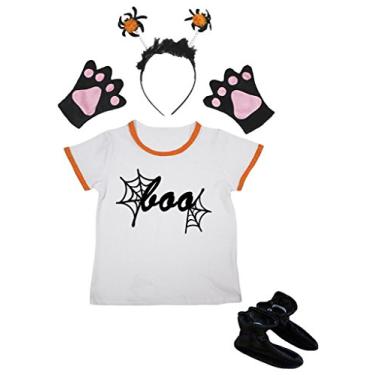 Imagem de Petitebella BOO Shirt Spider Head, luva, sapatos infantis, 4 peças, fantasia (6 a 8 anos)
