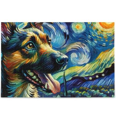 Imagem de Quebra-cabeça de noite estrelada com estampa de cachorro fofo, 1000 peças, presentes divertidos de elefantes brancos, presente exclusivo, divertido, adulto, paisagem, arte, 75 x 50 cm