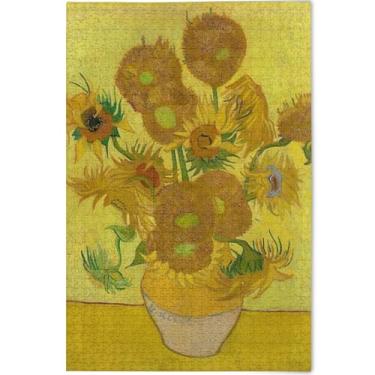 Imagem de Quebra-cabeça personalizado Vincent girassol vangogh pintura adulto 1000 peças arte floral cena colorido jogo engraçado, 75 x 50 cm