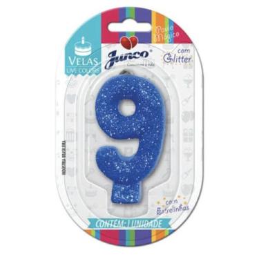 Imagem de Vela Aniversario Live Colors Com Gliter Azul N9 Junco