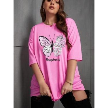 Imagem de Camiseta Happiness Estampada Borboleta Frase Felicidade Life Style Ove