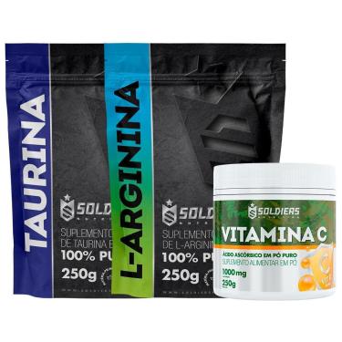 Imagem de Kit: Arginina 250g + Taurina 250g + Vitamina C Em Pó 250g - 100% Puro Importado - Soldiers Nutrition-Unissex
