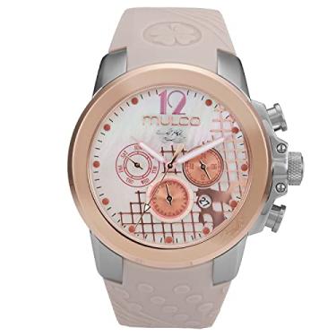 Imagem de MULCO Relógio feminino de silicone com movimento analógico multifuncional de quartzo, detalhes em ouro rosa com caixa de aço inoxidável, vidro de cristal mineral resistente a arranhões e resistente à água, Era (Bege)