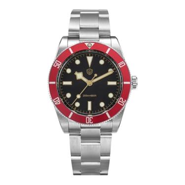 Imagem de Watchdives Relógios de quartzo, WD7922 BB54 Relógio de homem 37 mm Relógio de pulso de luxo 20Bar Relógios de mergulhador para homem (mostrador preto moldura vermelha)