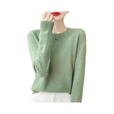 Imagem de Pulôver Feminino 100% Lã Merino Cashmere Gola Redonda Manga Longa Tric