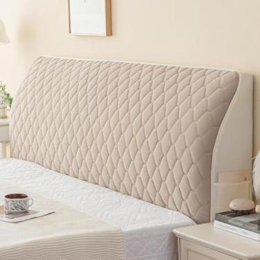 Imagem de Cabeceira completa estofada, capa protetora para cabeceira, lavável na máquina e resistente a rugas, para decoração de quarto, dormitório e aluguel de casa - cáqui ||180 cm