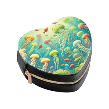 Imagem de Burbuja Caixa de joias artística em forma de coração de água-viva mini estojo de joias de viagem para mulheres e meninas, estojo portátil organizador de armazenamento para brincos, anéis, colares e