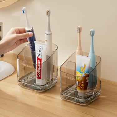 Imagem de Suportes de escova de dentes para banheiros, suporte de escova de dentes removível com 3 compartimentos, suporte de escova de dentes elétrico removível e organizador de pasta de dente para bancada