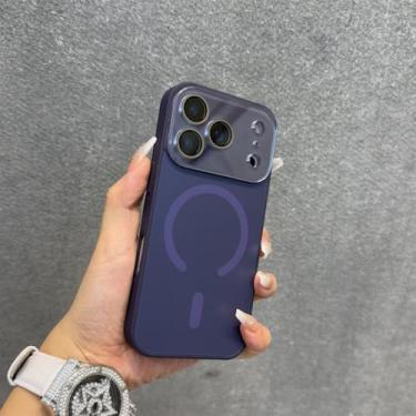Imagem de Capa magnética fosca com acabamento eletrogalvanizado para iPhone 17, 16, 15, 14, 13, 12 Pro Max e 17 Air, com película protetora para todas as lentes, roxa escura, para iPhone 12 Pro Max.