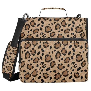 Imagem de SEHANY Fichário de zíper com estampa de leopardo com alça de ombro, capacidade para 500 folhas, vários bolsos, fichário com 3 anéis com zíper de 3 cm