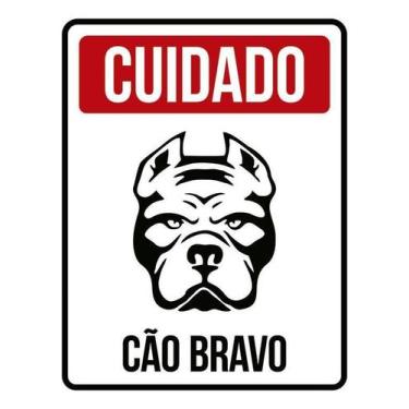 Imagem de Kit 5 Placa Acm Cuidado Cão Bravo Vermelha 18X23 - Sinalizo