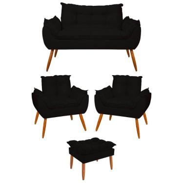 Imagem de Kit 02 Poltronas + Sofá 2 Lugares Com Puff Opala Balaqui Preto