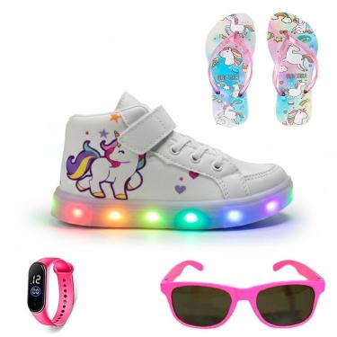 Imagem de Tenis Infantil De Led Botinha Unicornio Meninas Feminino com Chinelo Oculos Relogio-Feminino