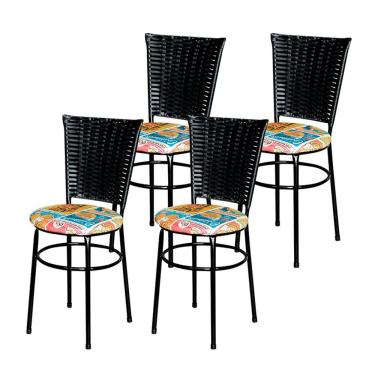 Imagem de 4 Cadeiras Preta Para Mesa Hawai Preta Assento Floral Cor:happy Hour