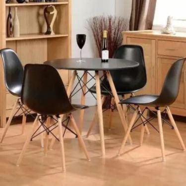 Imagem de Mesa de Jantar Redonda e 4 Cadeiras Eiffel Preto
