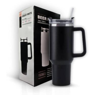 Imagem de Copo Térmico Grande 1200 Ml Canudo Inox Parede Dupla Cor preto
