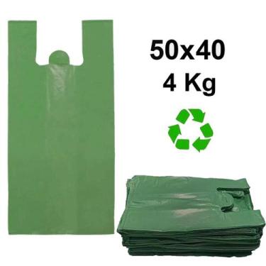 Imagem de Sacola reciclável verde 50x40 6 micras 4kg aprox 400 unidades - Bolha