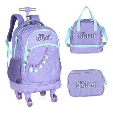 Imagem de Kit Mochila Rodinhas 360 Porta Notebook Stitch Disney Ohana, Roxo