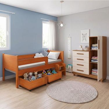 Imagem de Quarto Infantil Luna Plus Nature com Cômoda Versátil Savana Off White e Estilo Moderno