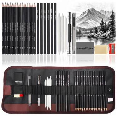 Imagem de Kit Completo de Desenho Profissional 29 Peças com Lápis Grafite Carvão