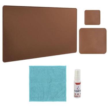Imagem de Kit Mouse Pad 43x30cm Protetor Mesa + 20x20cm Com Porta Copos e Kit Li