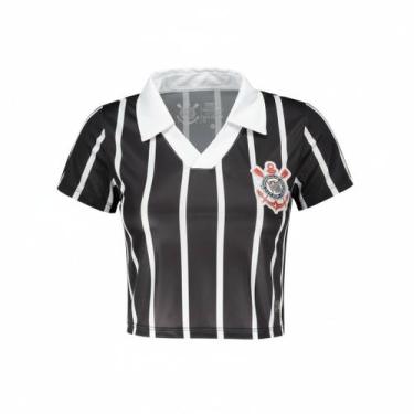 Imagem de Camisa Polo Corinthians Oficial Cropped Logo Bordado, Preto, GG