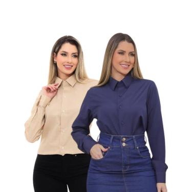 Imagem de KIT Feminino 2 Peças - Camisa Social Premium Tipo Linho Bege e  Camisa