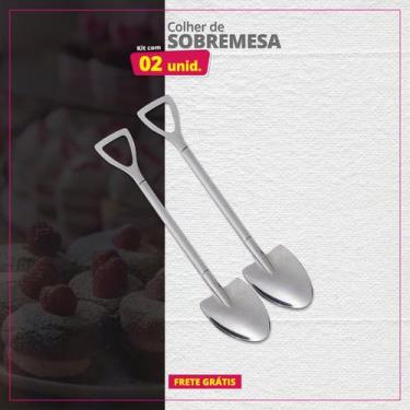 Imagem de Kit 02 Colheres Sobremesa Inox Pá Redonda - Genérica, Prateado