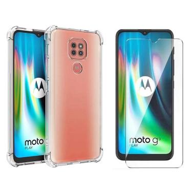 Imagem de Capinha Silicone Antichoque e Película Vidro Moto G9 Play