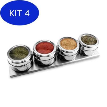 Imagem de Kit 4 Porta Condimentos Temperos Inox Magnético Jogo Com 4 - Casa Diga