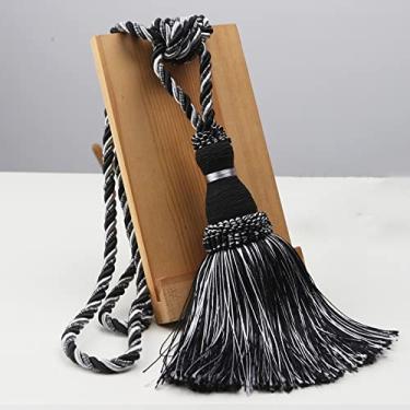 Imagem de peça de poliéster borla tiebacks suporte de cortina feito à mão para decoração corda cortina pendurada bolas para sala de estar accessori, preto, 1 peça