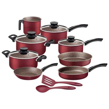 Imagem de Jogo de Panelas Tramontina 10 pçs Paris vermelho antiaderente com utensílios domestico