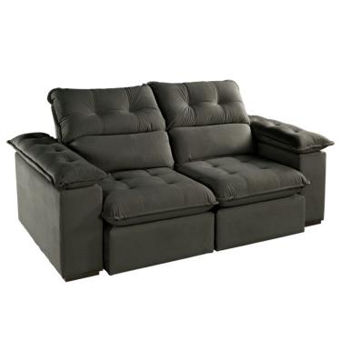 Imagem de Sofá 3 Lugares Retrátil e Reclinável Jobi Veludo Cinza 194 cm