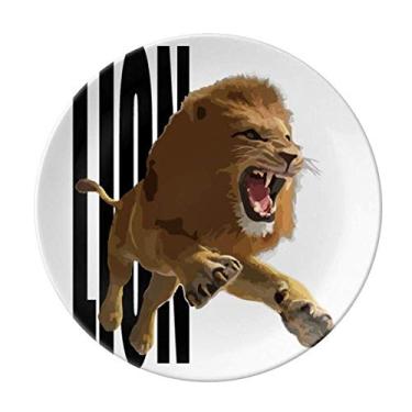 Imagem de Prato Feroz Feline Lions Leap Decorativo Porcelana Salver Louça Prato de Jantar