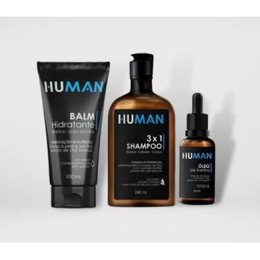 Imagem de Kit Para Barba Human - Shampoo 3 Em 1 + Balm Hidratante + Óleo De Barb