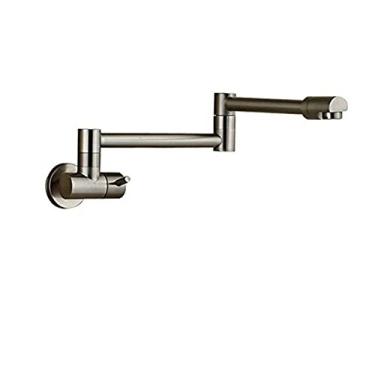 Imagem de Torneira de cozinha de ouro escovado, montagem na parede, torneira de lavatório, torneira de água fria, girar, bica dobrável, guindaste de pia de latão, níquel escovado A